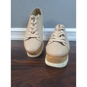 Steve Madden Platform Sneakers Womens Beige Sz 9 / 9.5 Cork Wedge Lace Up